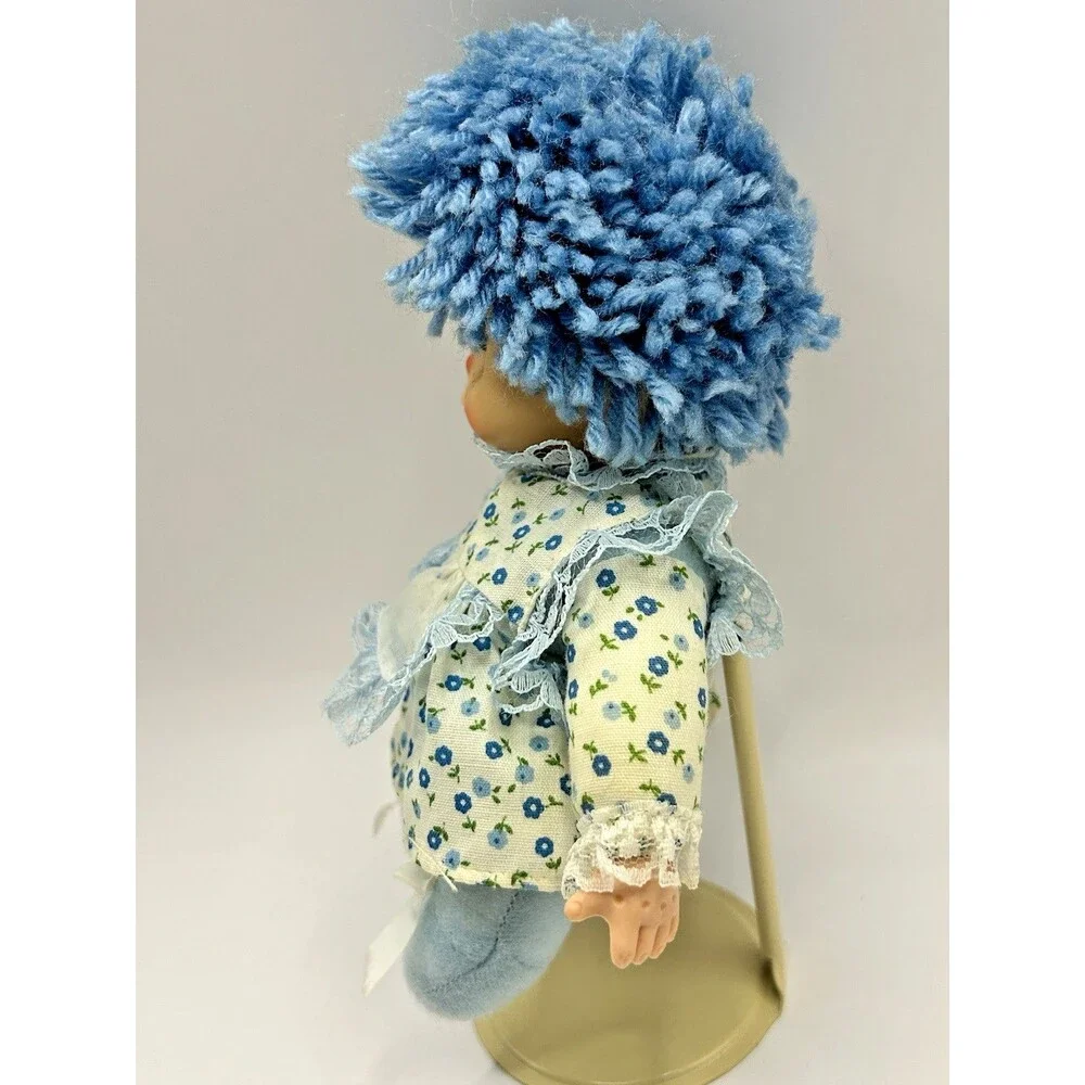 Vintage Cean Toys Doll Blue Yarn Hair 7" Plush Floral Dress Baby Doll 80's - Picture 7 of 15